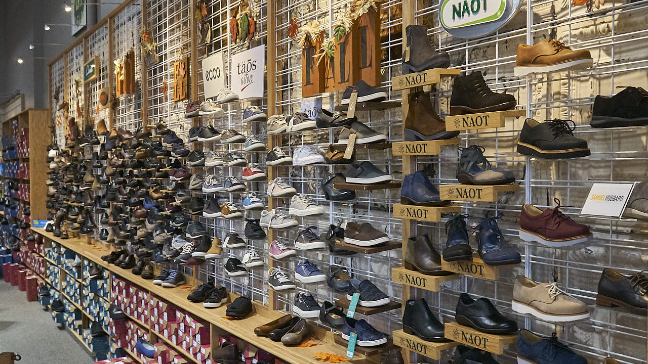Fort Collins store women's wall of shoes photo